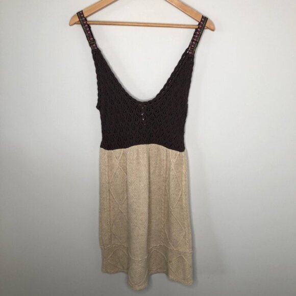 FREE People Brown Crochet & Beige Knit Dress Size Small - Picture 8 of 8